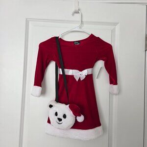 NWT Pink & Violet Holiday XMass Velvet Dress w/Bear Purse, Red/White Size 4